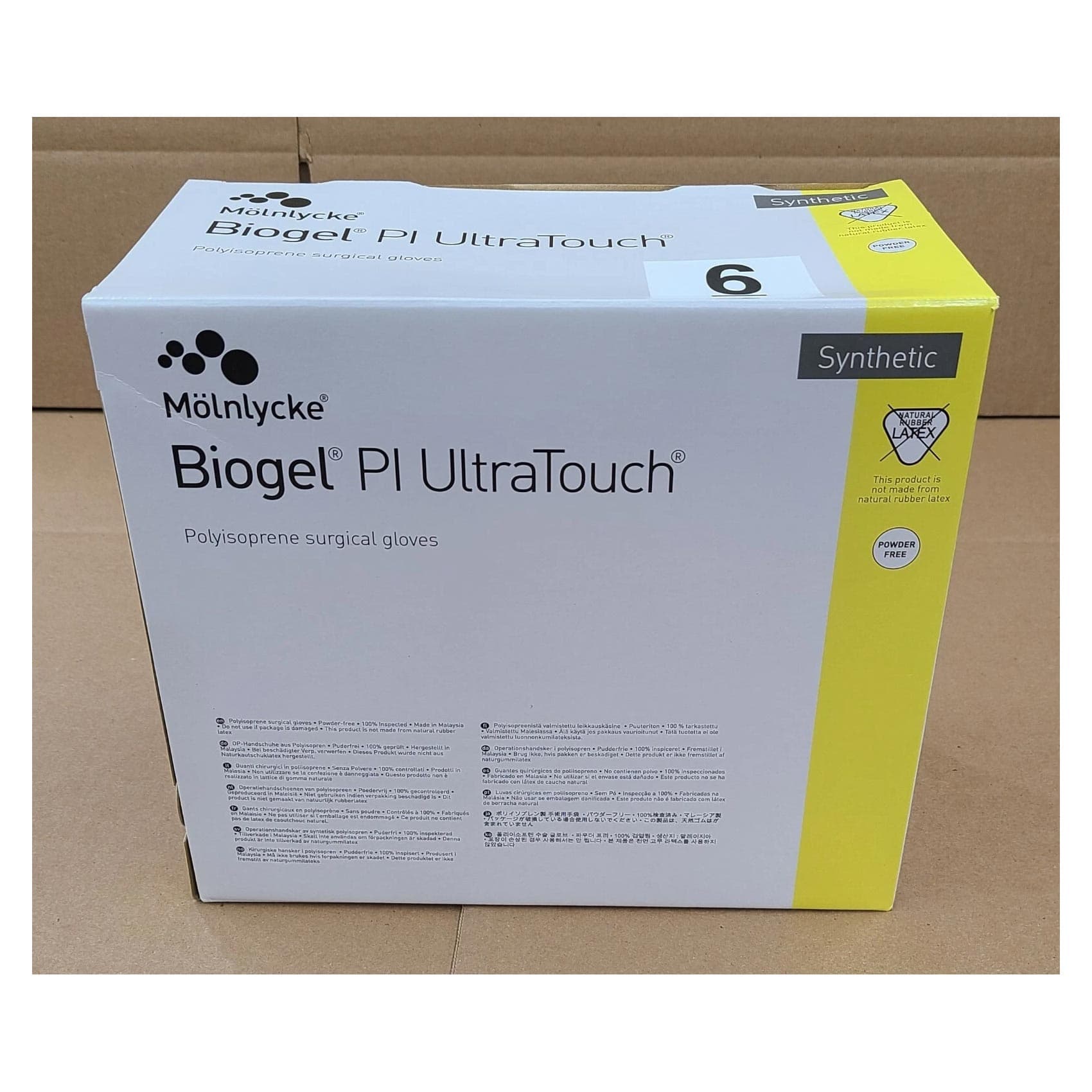 Biogel PI UltraTouch Surgical Glove Opaque Beige Neutral Beaded Cuff Standard, Size 6 - Box of 50 - Image 1