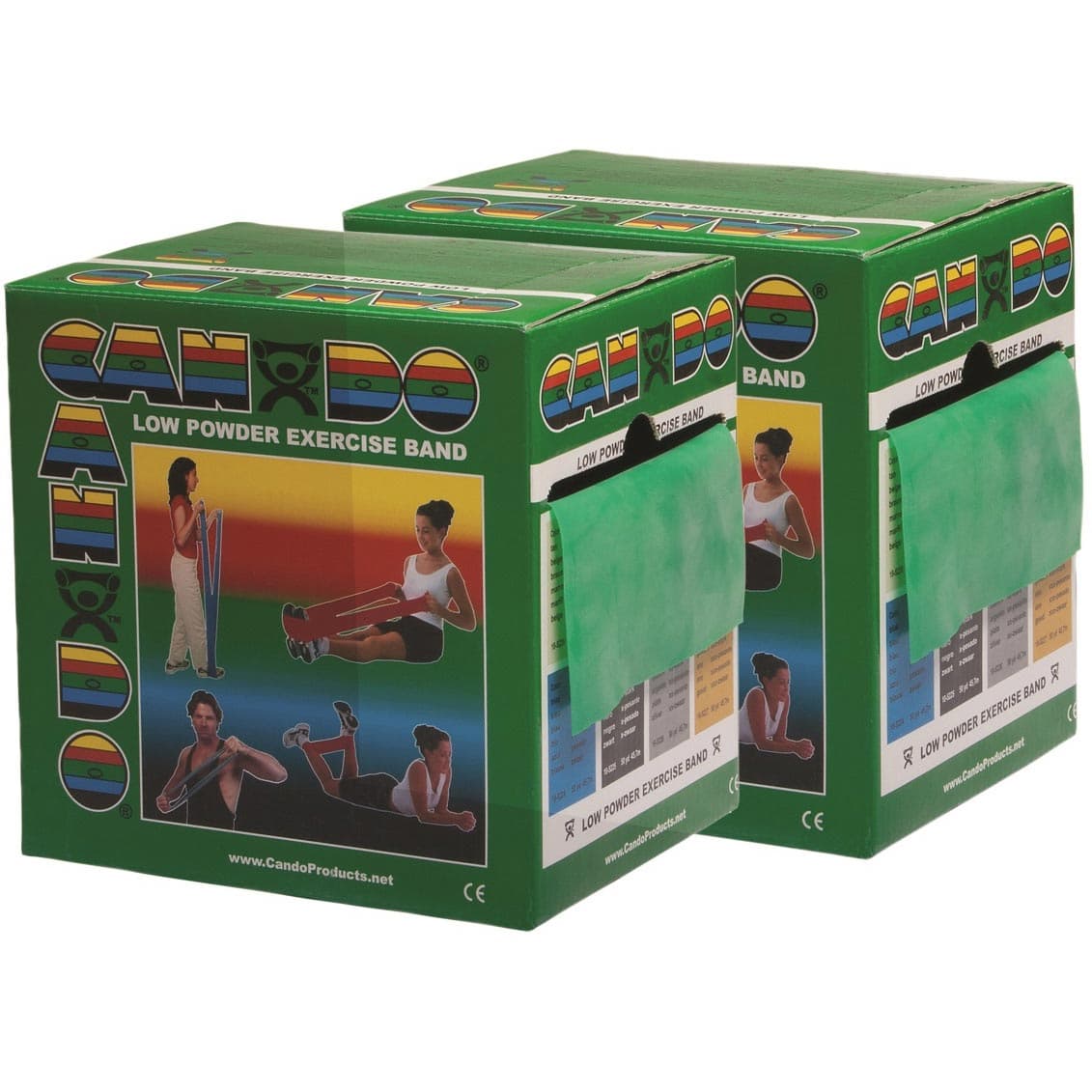 CanDo Twin-Pak Low Powder Exercise Band, Green, Medium - Image 1