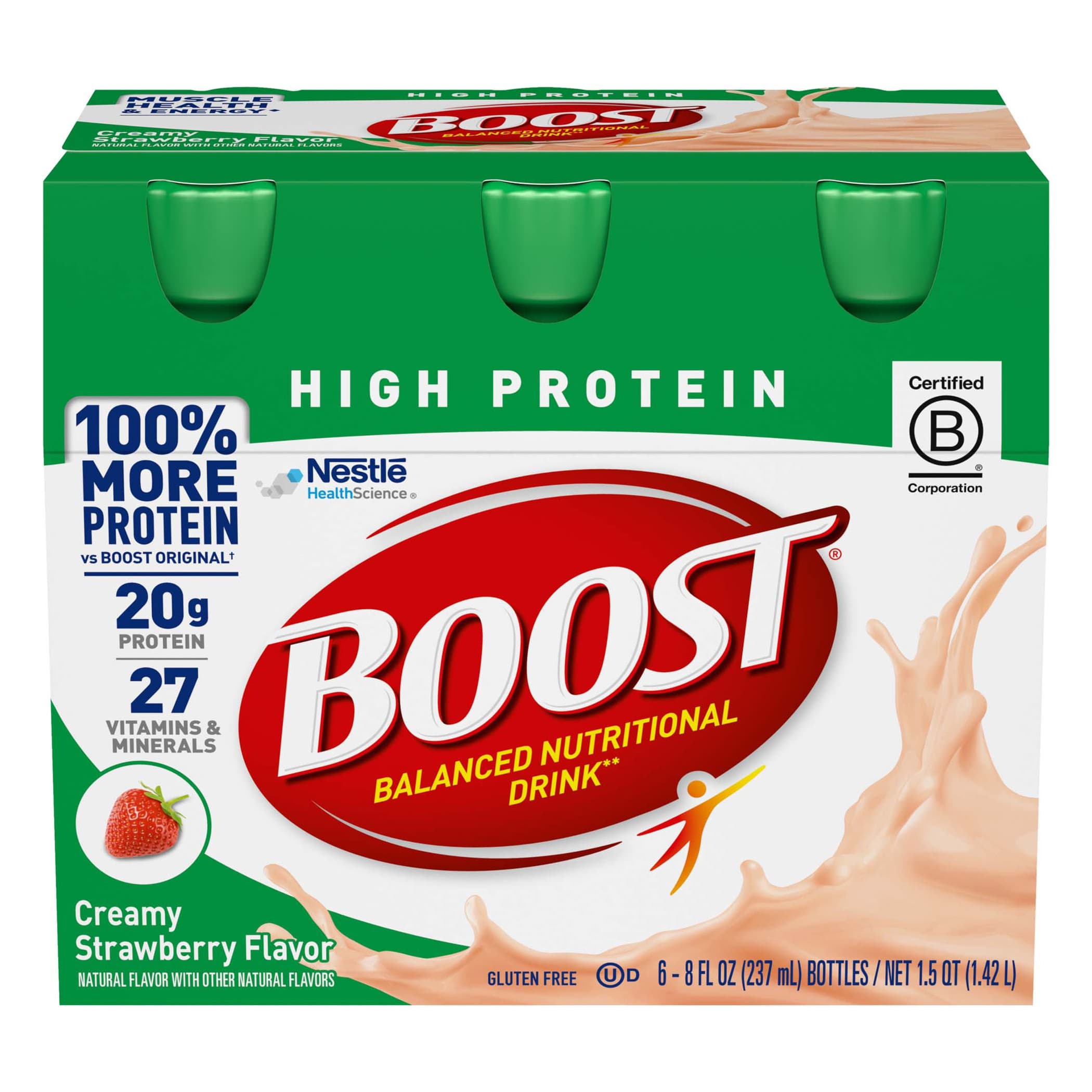 Boost High Protein Nutritional Energy Drink, 8 oz, Creamy Strawberry, 240 Cal - Case of 24 - Image 1