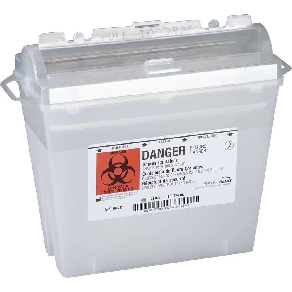 Bemis Sentinel Sharps Container without Absorbant Pad, Translucent, 10 H x 5-1/4 W x 11 D Inch - Each - Image 1