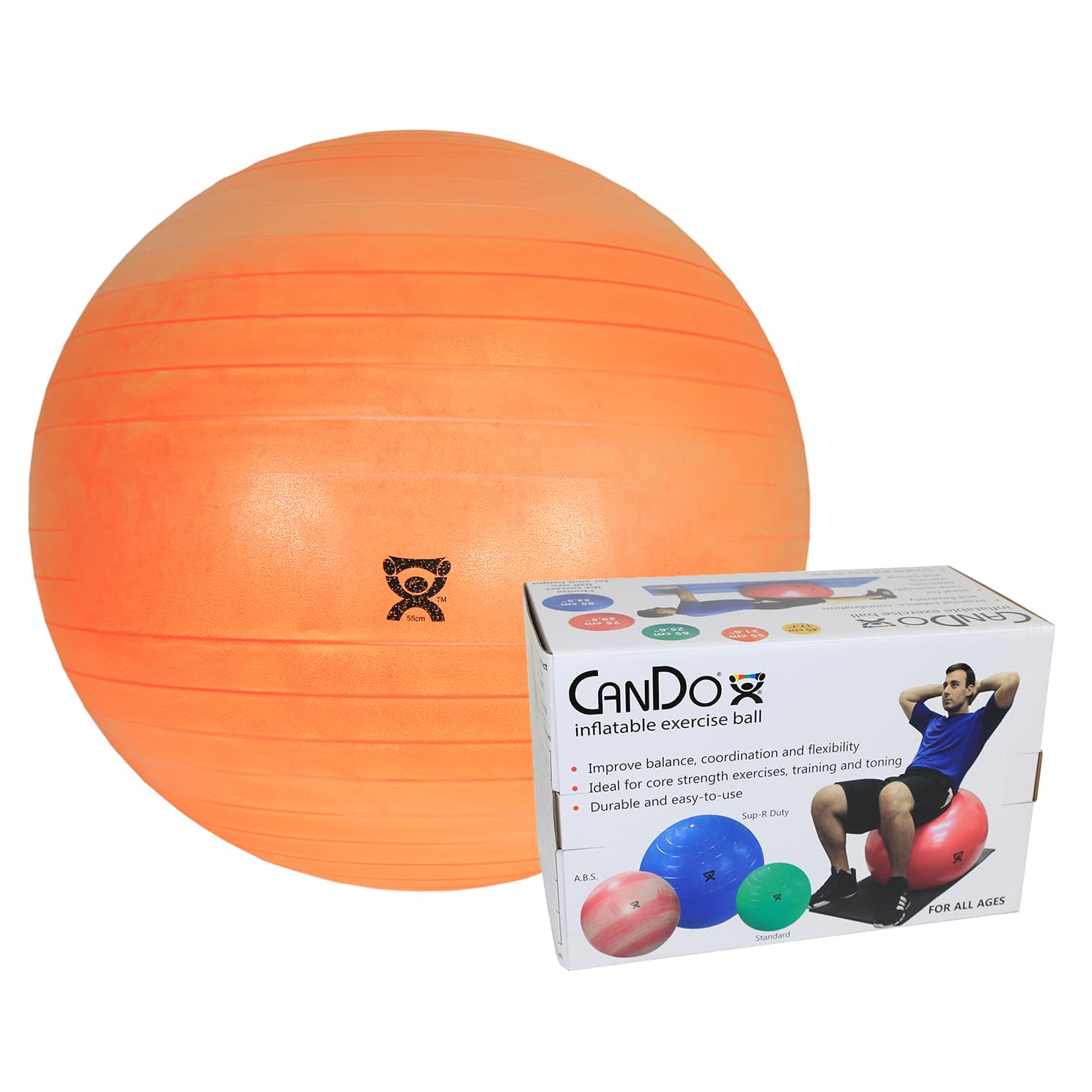 CanDo Inflatable Exercise Ball, 22 Inch, Orange, Retail Box - Image 1