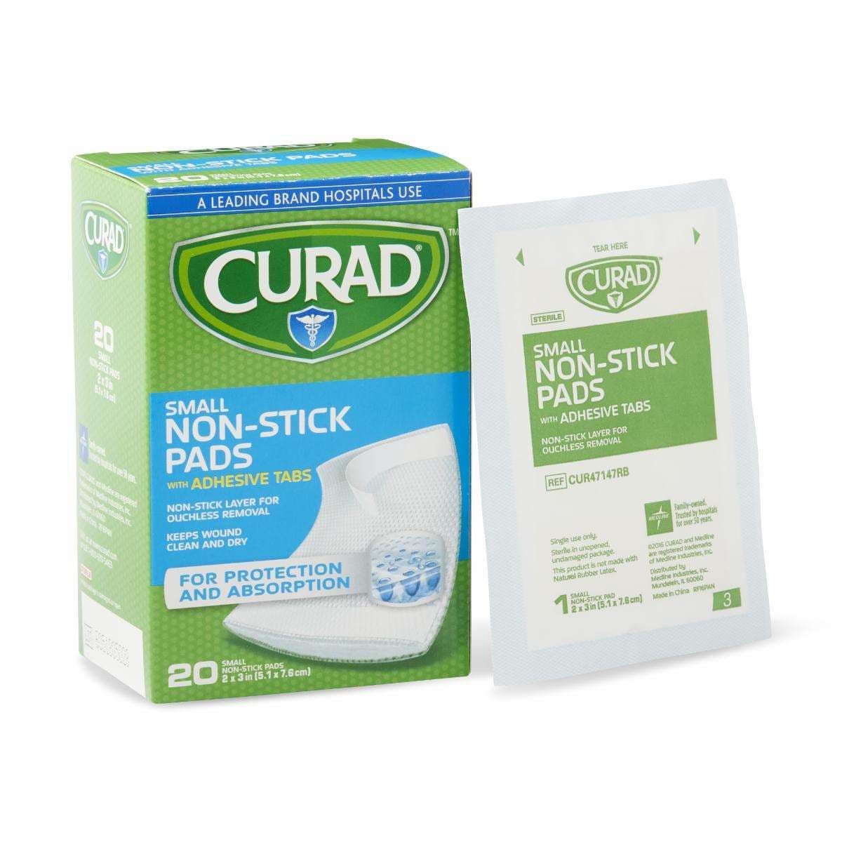 Curad Sterile Nonstick Pads with Adhesive Tabs, 2 x 3 Inch - Box of 20 - Image 1