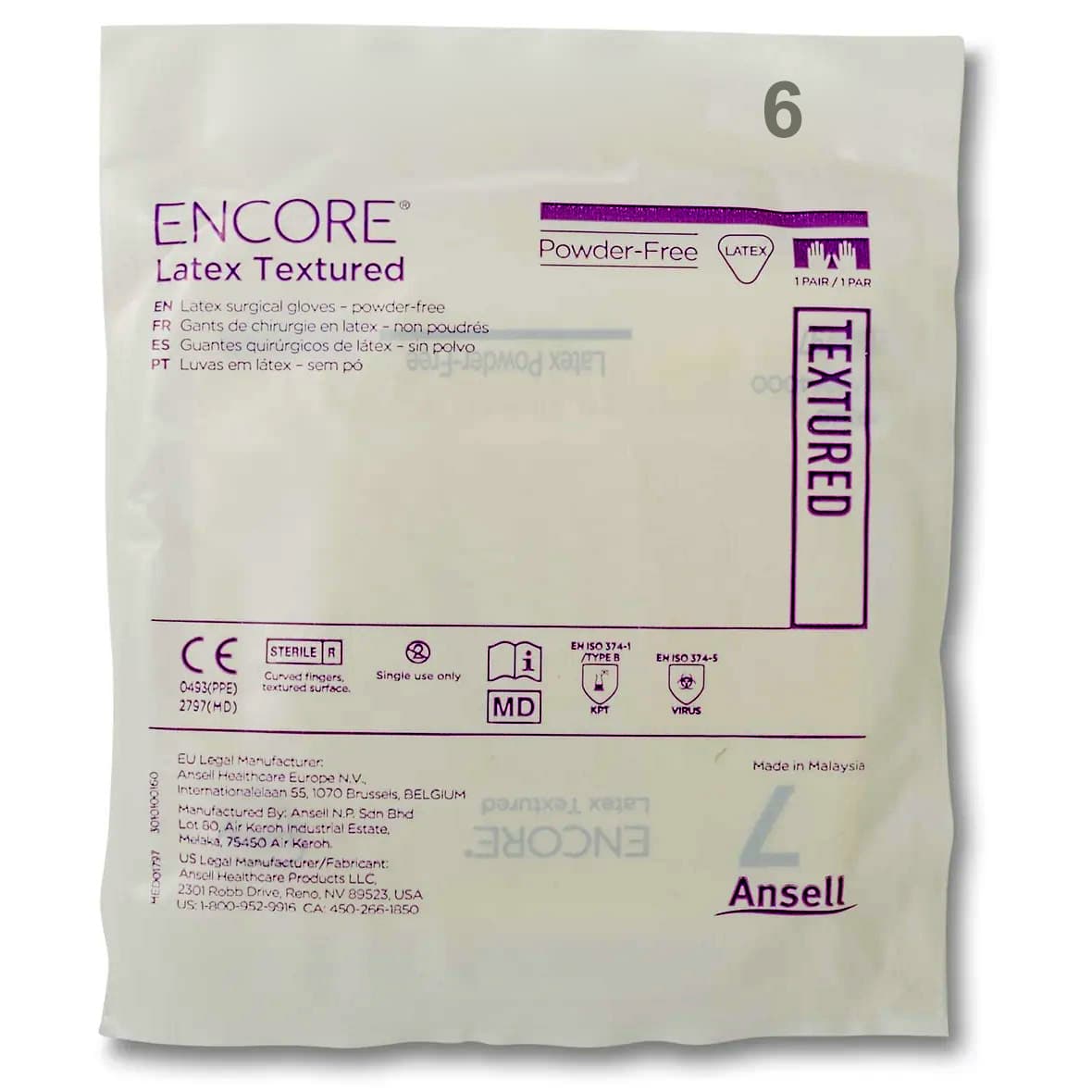 ENCORE Latex Textured Surgical Glove Ivory Neutral Beaded Cuff Standard, Size 6 - Pair - Image 1
