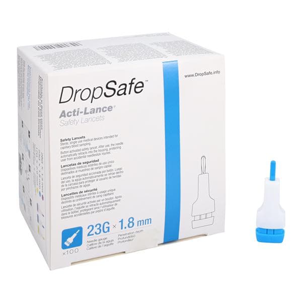 DropSafe Acti-Lance Lite Safety Lancets, 23G x 1.8 mm - Box of 100 - Image 1