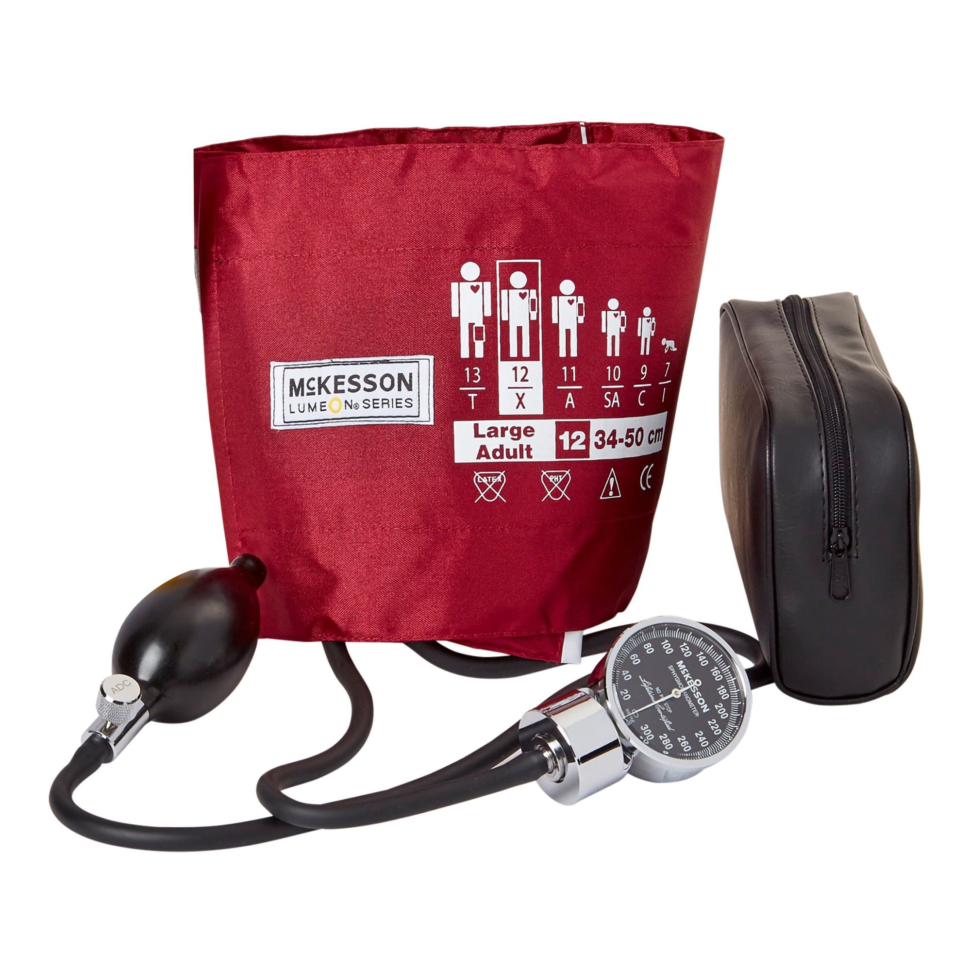 McKesson LUMEON 2-Tubes Aneroid Sphygmomanometer with Cuff, Burgundy, Adult Large - Image 1