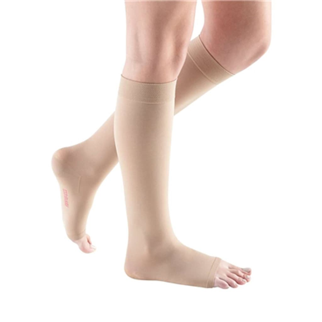 Mediven Comfort Petite Calf High Compression Stockings, 30-40mmHg, Open Toe, Size V, Sandstone - Pair - Image 1