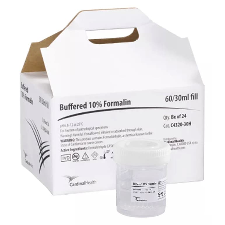 Cardinal Handi Pack Prefilled Formalin Container, 30 mL Fill in 60 mL (2 oz.) - Box of 24 - Image 1