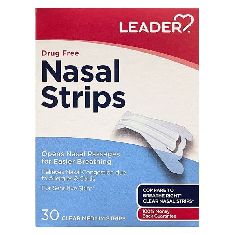 Leader Drug-Free Nasal Strips, Medium, Clear, 30 Count - Each - Image 1