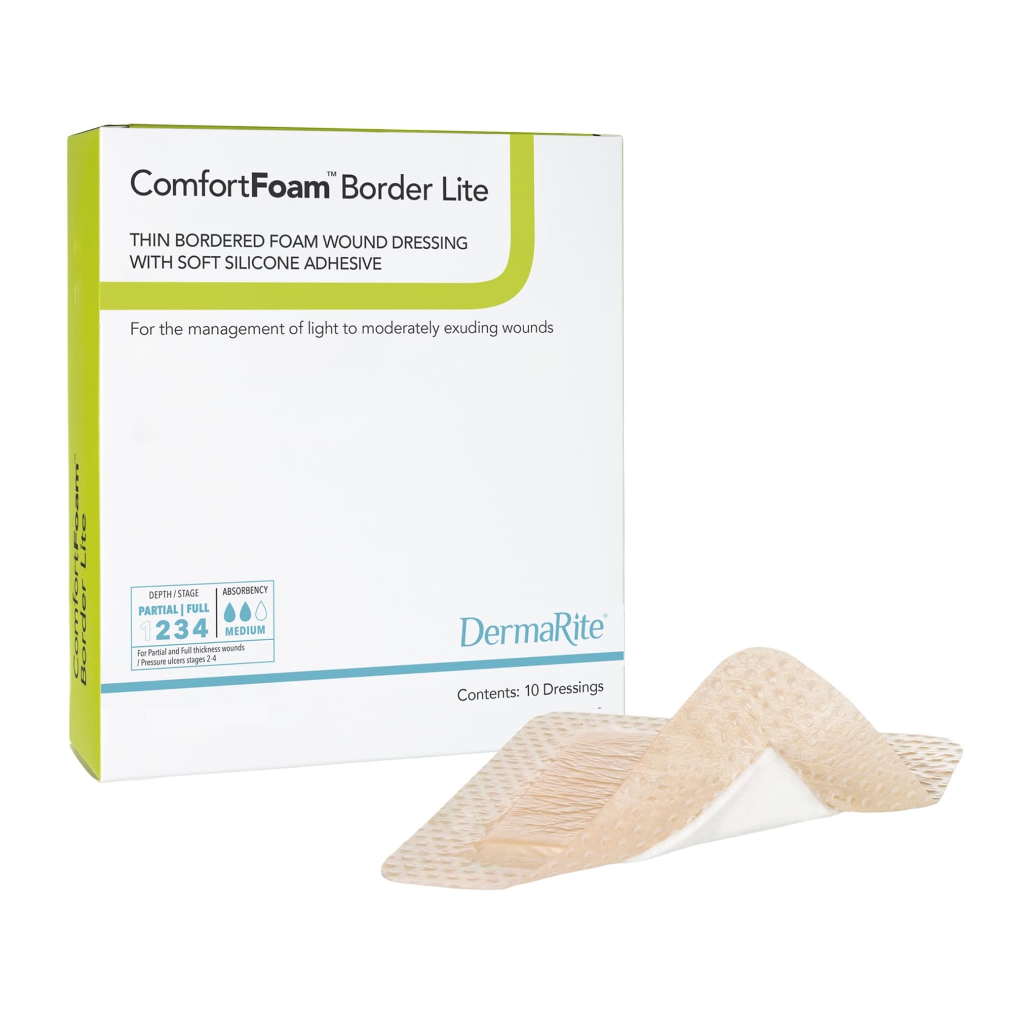ComfortFoam Border Lite Thin Soft Silicone Adhesive Foam Dressing, 2 x 2 Inch - Box of 10 - Image 1