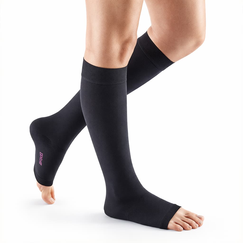 Mediven Comfort Petite Calf High Compression Stockings, 15-20mmHg, Open Toe, Size V, Ebony - Pair - Image 1