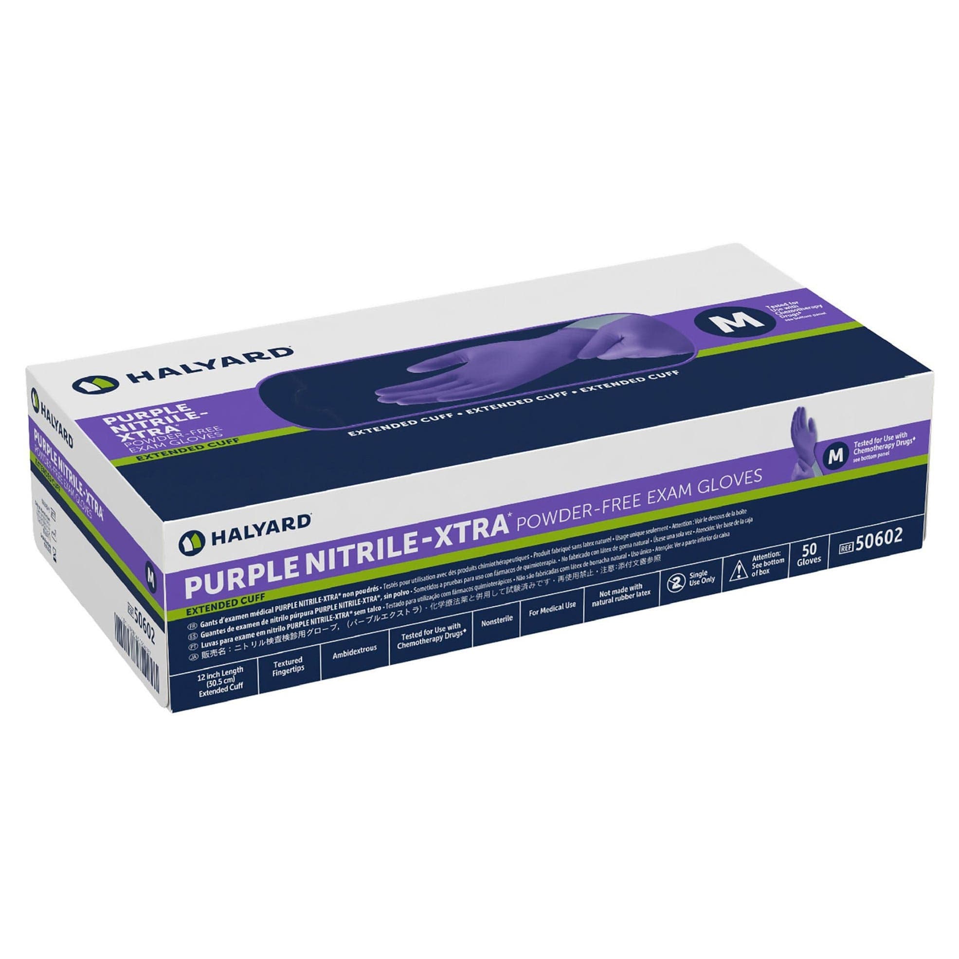 Purple Nitrile-Xtra Exam Glove Purple Lavender Beaded Cuff0.15 mm (5.9 mil), Medium - Case of 500 - Image 1