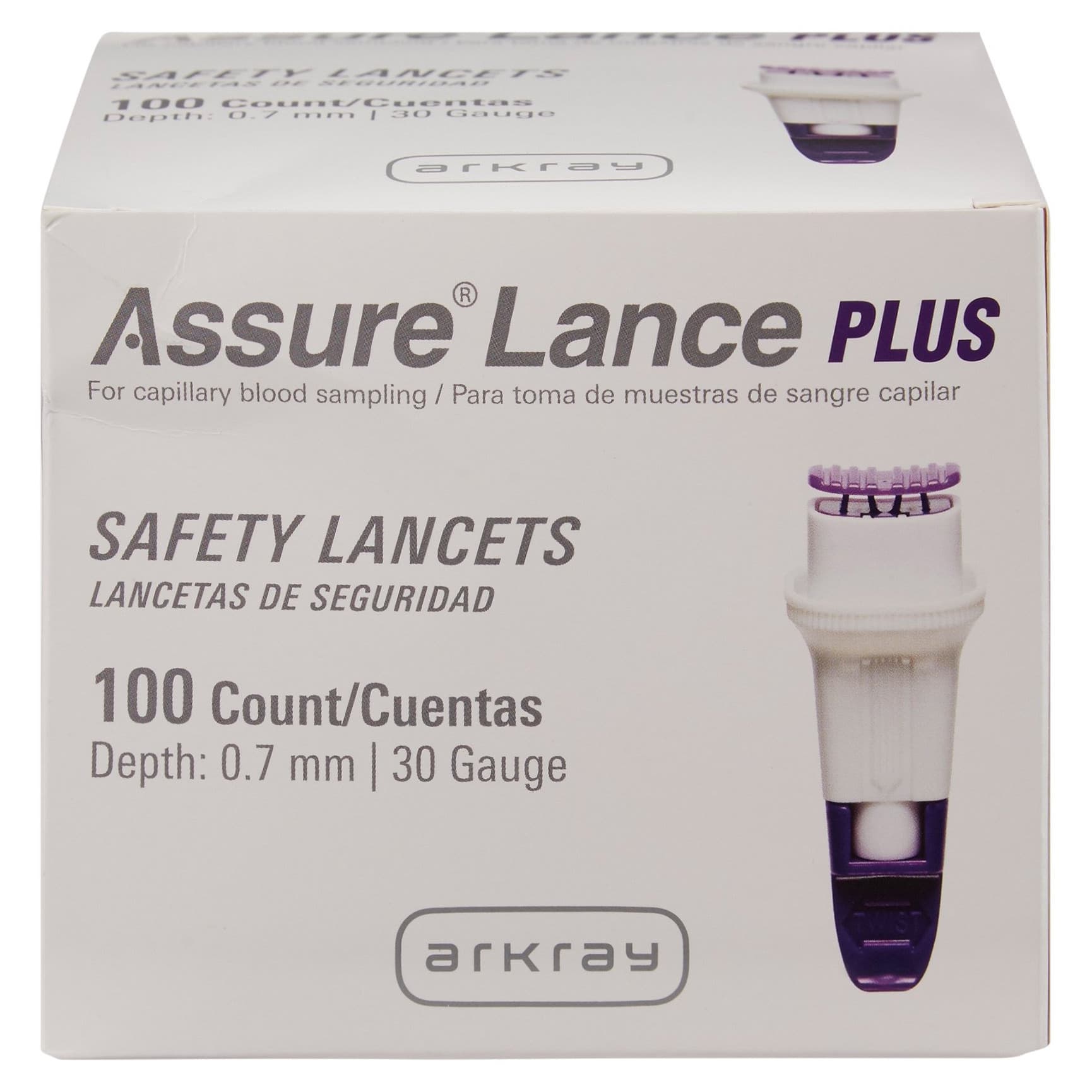 Assure Safety Lancet with Push Button Activation, Purple, 30 Gauge - Box of 100 - Image 1