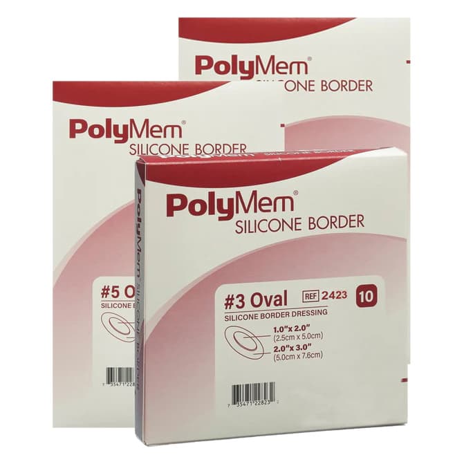 PolyMem Oval Shape Silicone Border Foam Dressing