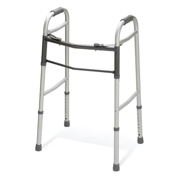 Medline Two-Button Folding Walker without Wheels, Standard - Image 1