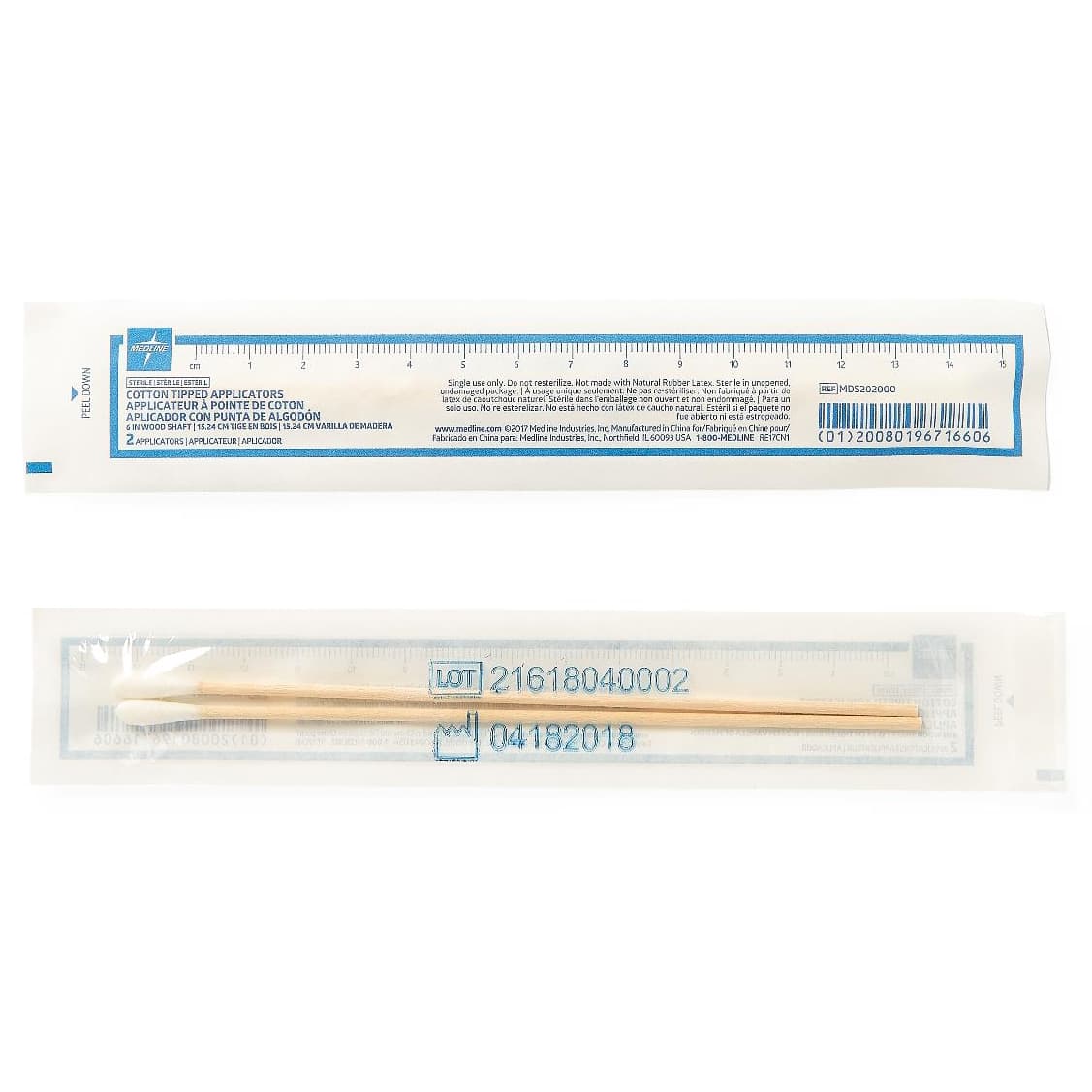Medline Sterile Cotton-Tipped Wood Shaft Applicator, 6 Inch - Pack of 2 - Image 1