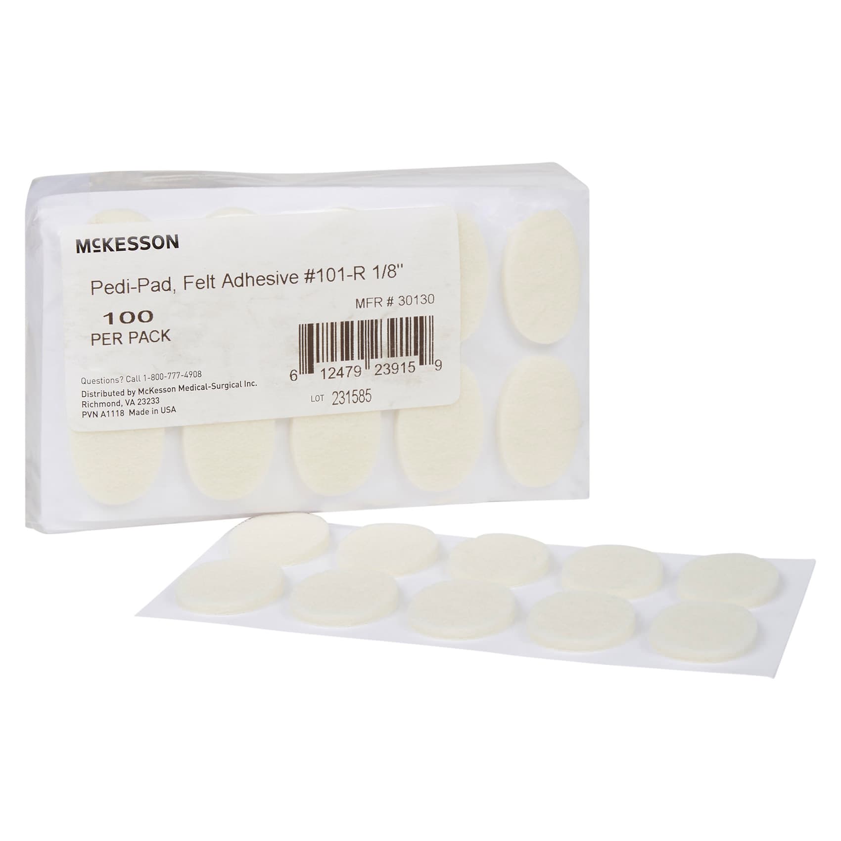 McKesson Pedi-Pad Protective Pad White Adhesive Foot Adult, 1/8 Inch Thick, Size 101-Regular - Package of 100 - Image 1