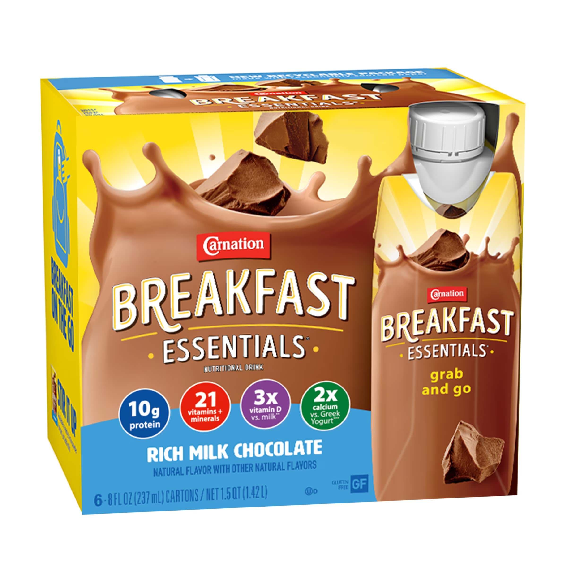 Carnation Instant Breakfast Essentials Complete Nutrition Drink, 8 oz, Rich Milk Chocolate - Package of 6 - Image 1