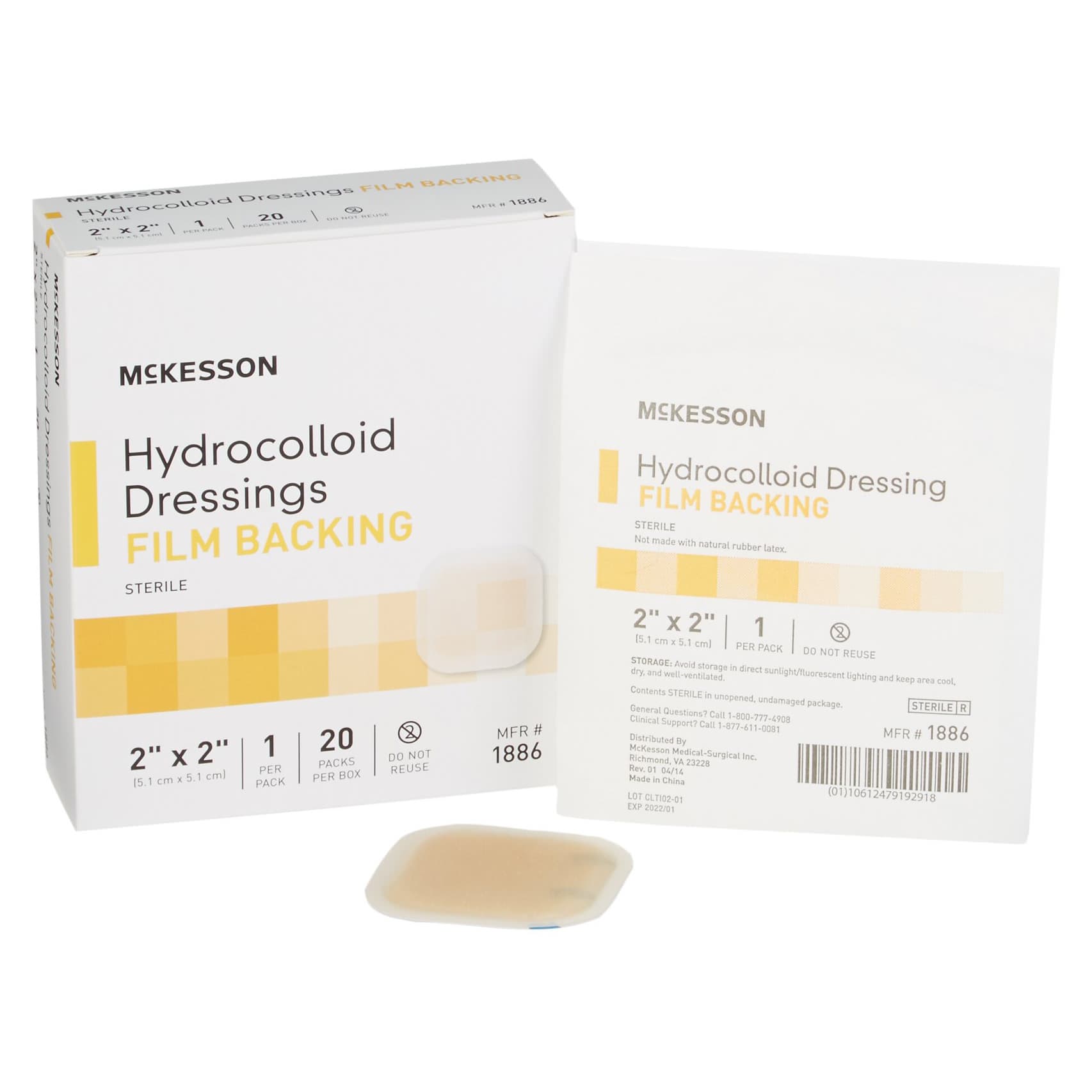 McKesson Hydrocolloid Dressing with Film Backing, 2 x 2 Inch - Box of 20 - Image 1