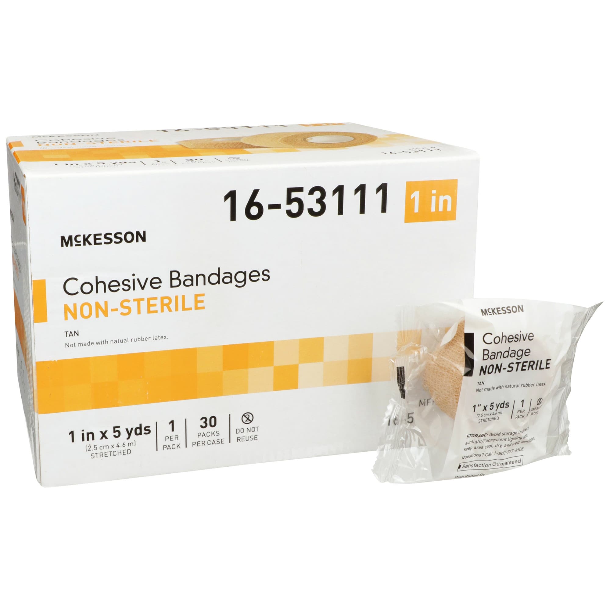 Mckesson Cohesive Bandage, 1 Inch x 5 Yard, Standard Compression, Tan - Case of 30 - Image 1