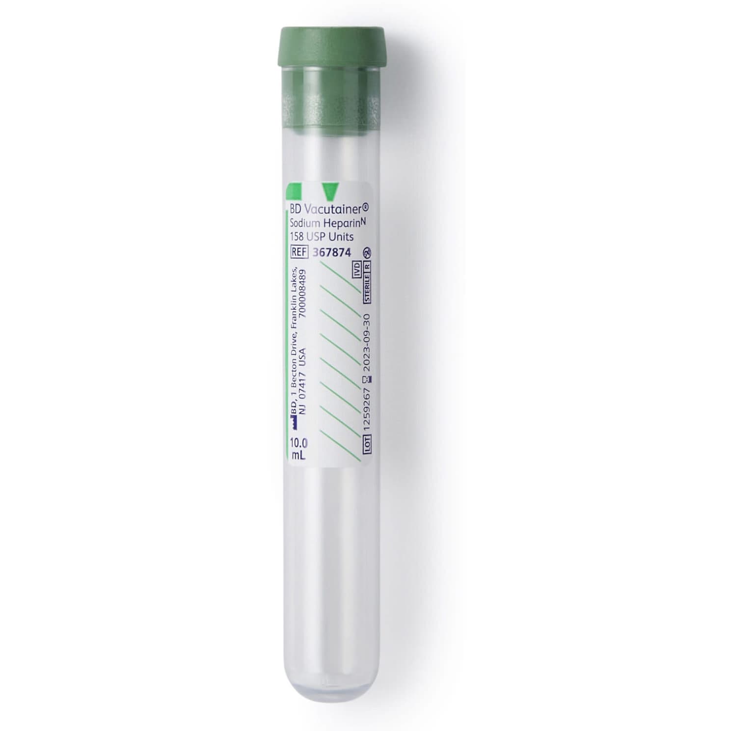 BD Vacutainer Sodium Heparin Tubes, Plastic, 16 x 100 mm, 10 mL - Box of 100 - Image 1