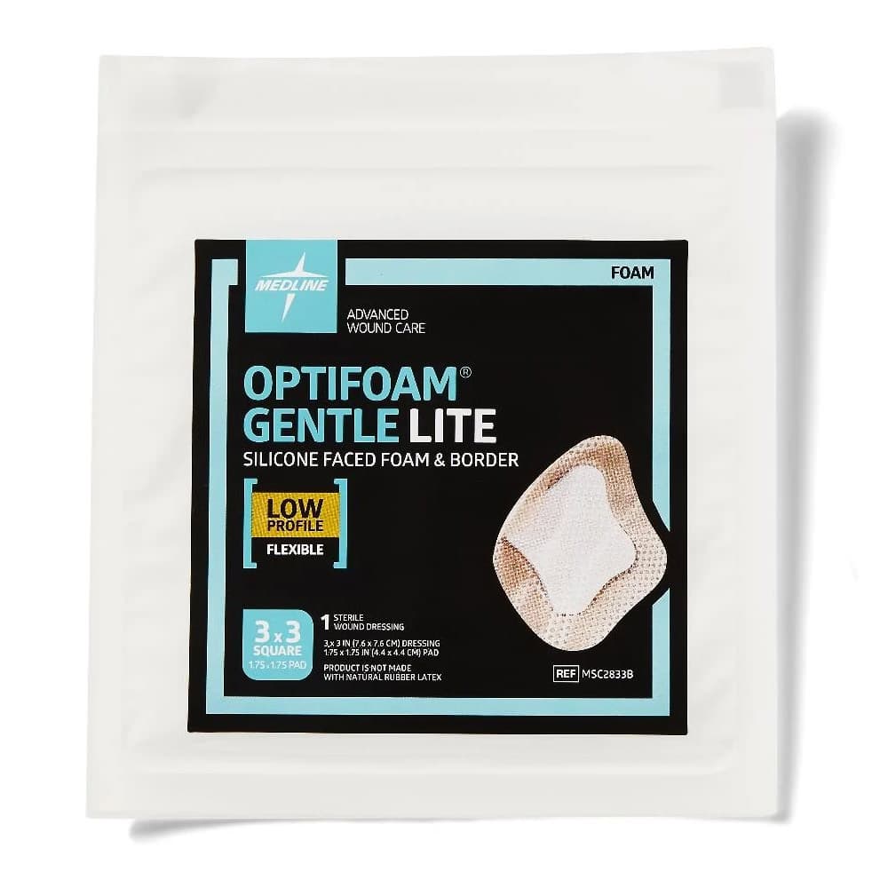 Optifoam Gentle Lite Silicone Faced Border Foam Dressing, Sterile, 3 x 3 Inch - Each - Image 1