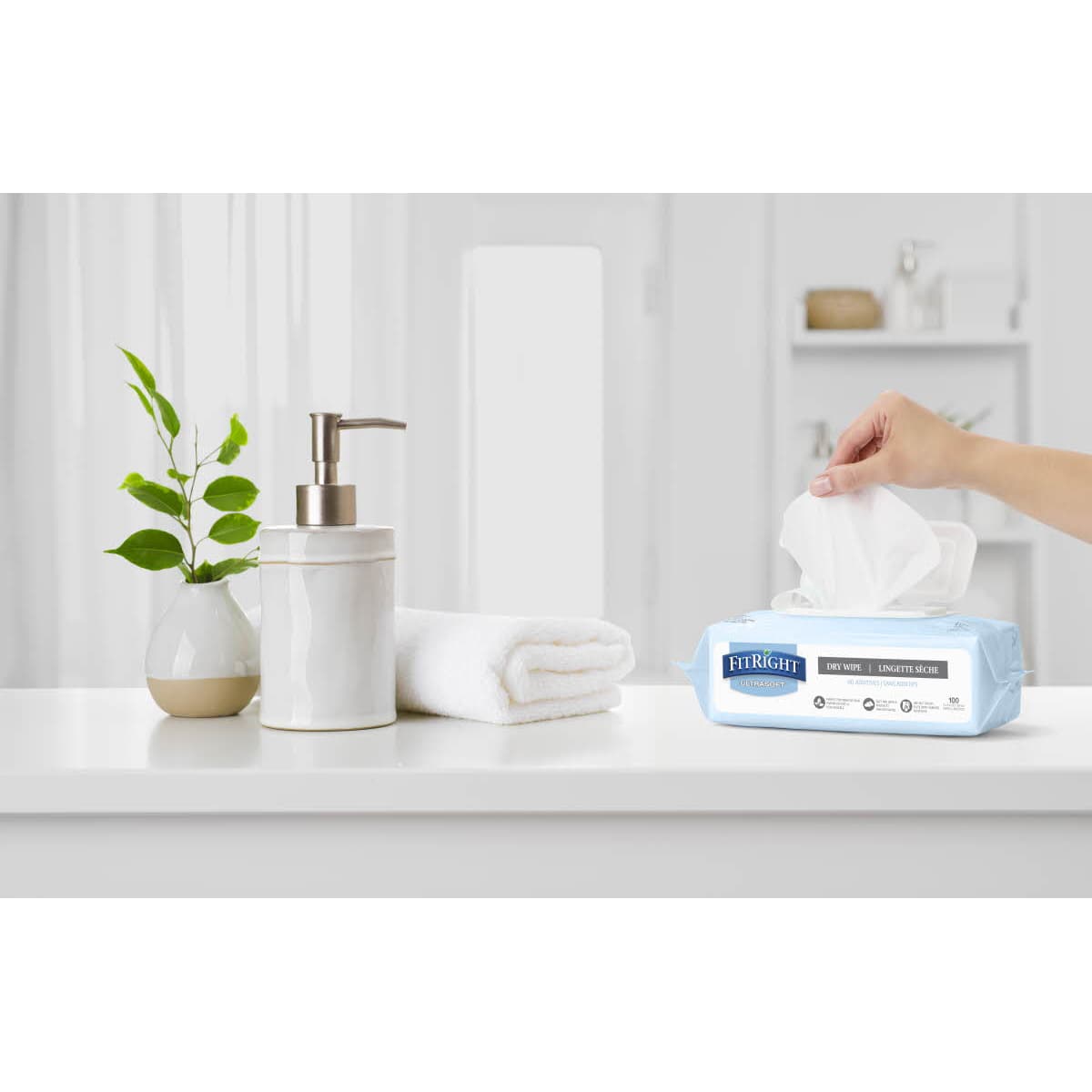FitRight UltraSoft Dry Personal Wipes, 8 x 8 Inch - Image 8