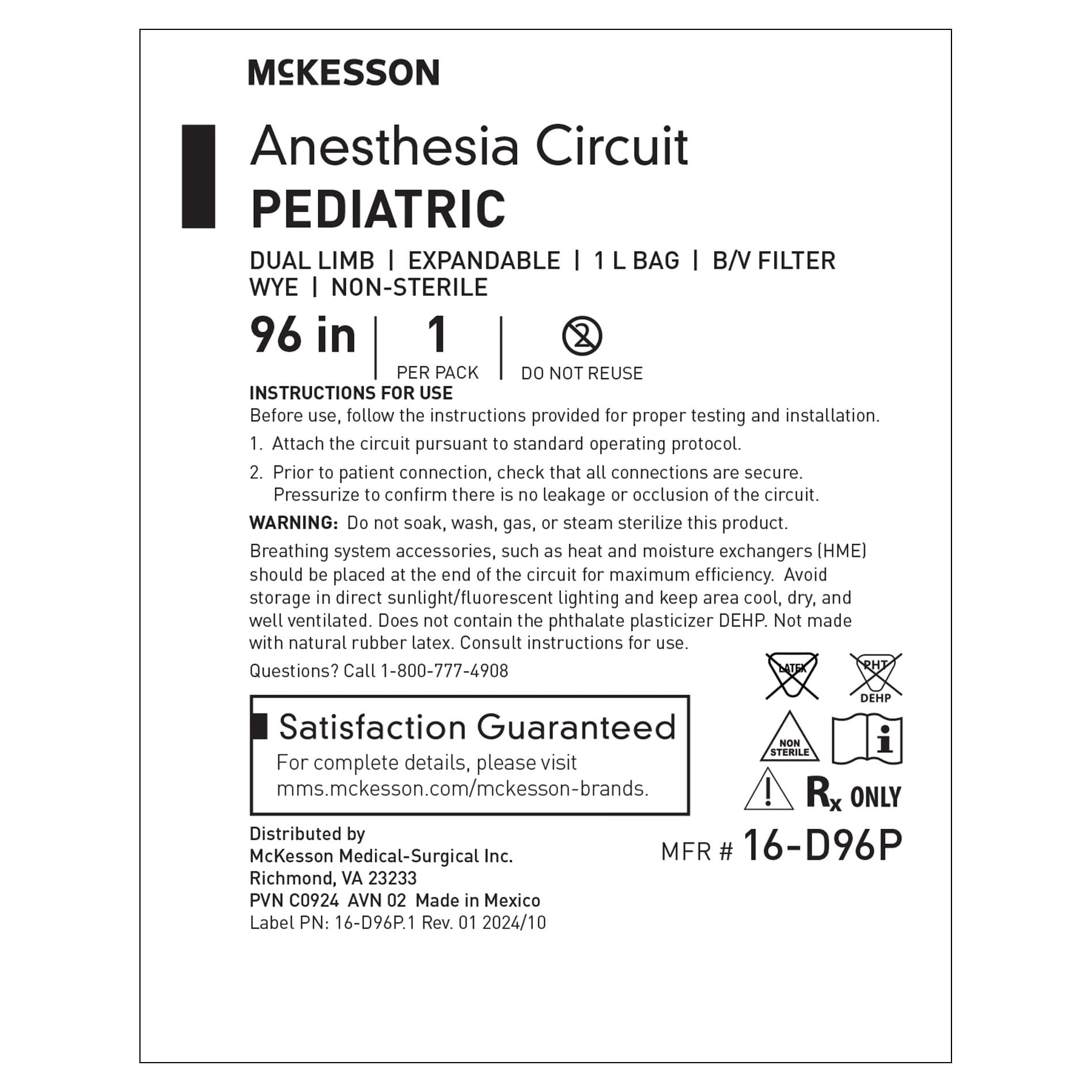 McKesson Anesthesia Breathing Circuit 1 Liter Bag With Gas Sampling Line Dual Limb Expandable Tube - Image 2