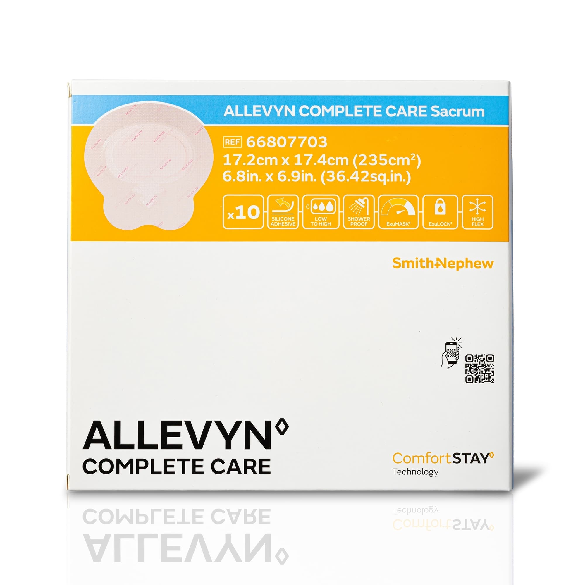 Allevyn Complete Care Sacrum Foam Dressing, 6.8 x 6.9 Inch - Case of 60 - Image 1