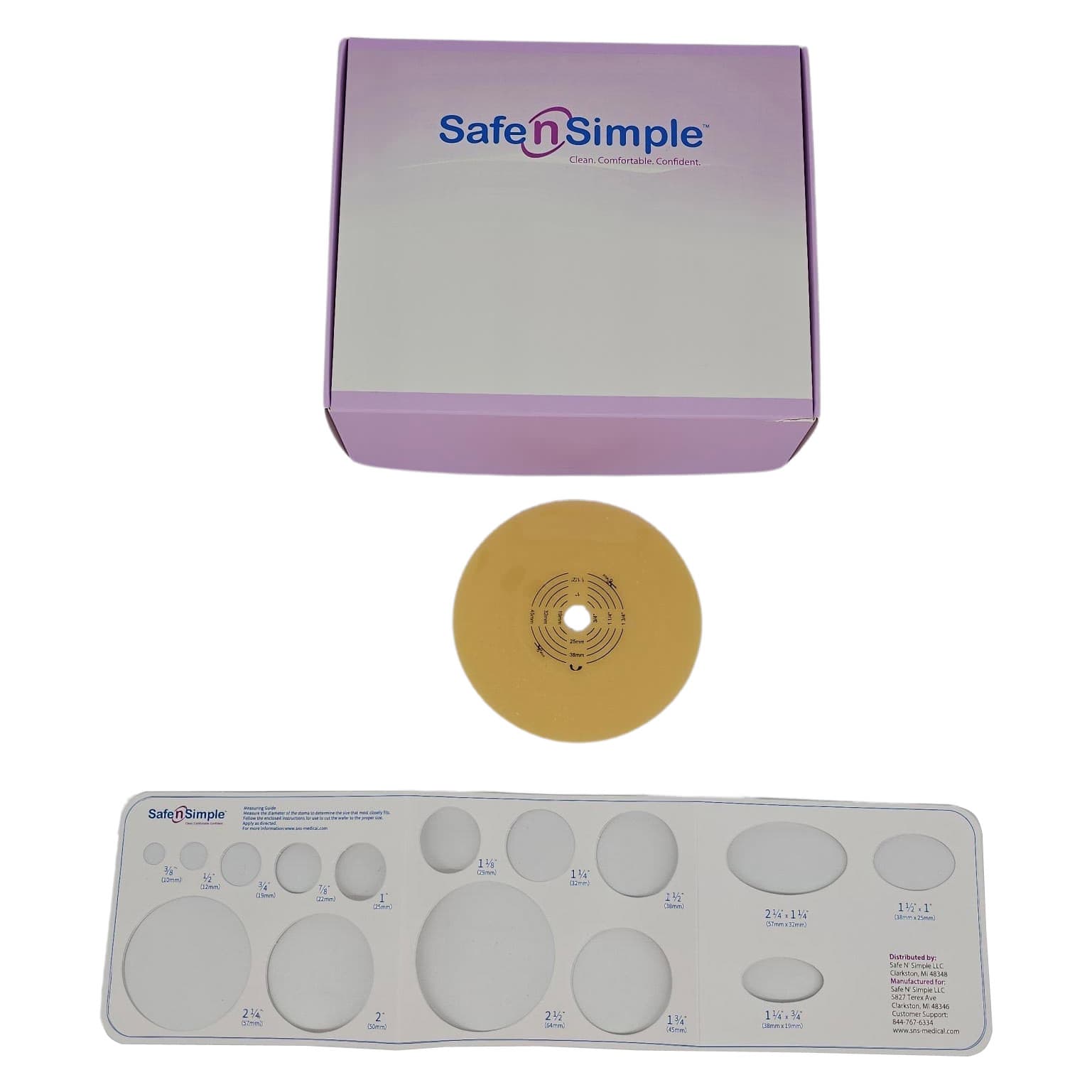 Safe N Simple 5 Inch 2-Piece Cut-to-Fit Solid Hydrocolloid Round Wafer, 2-3/4 Inch - Box of 10 - Image 1