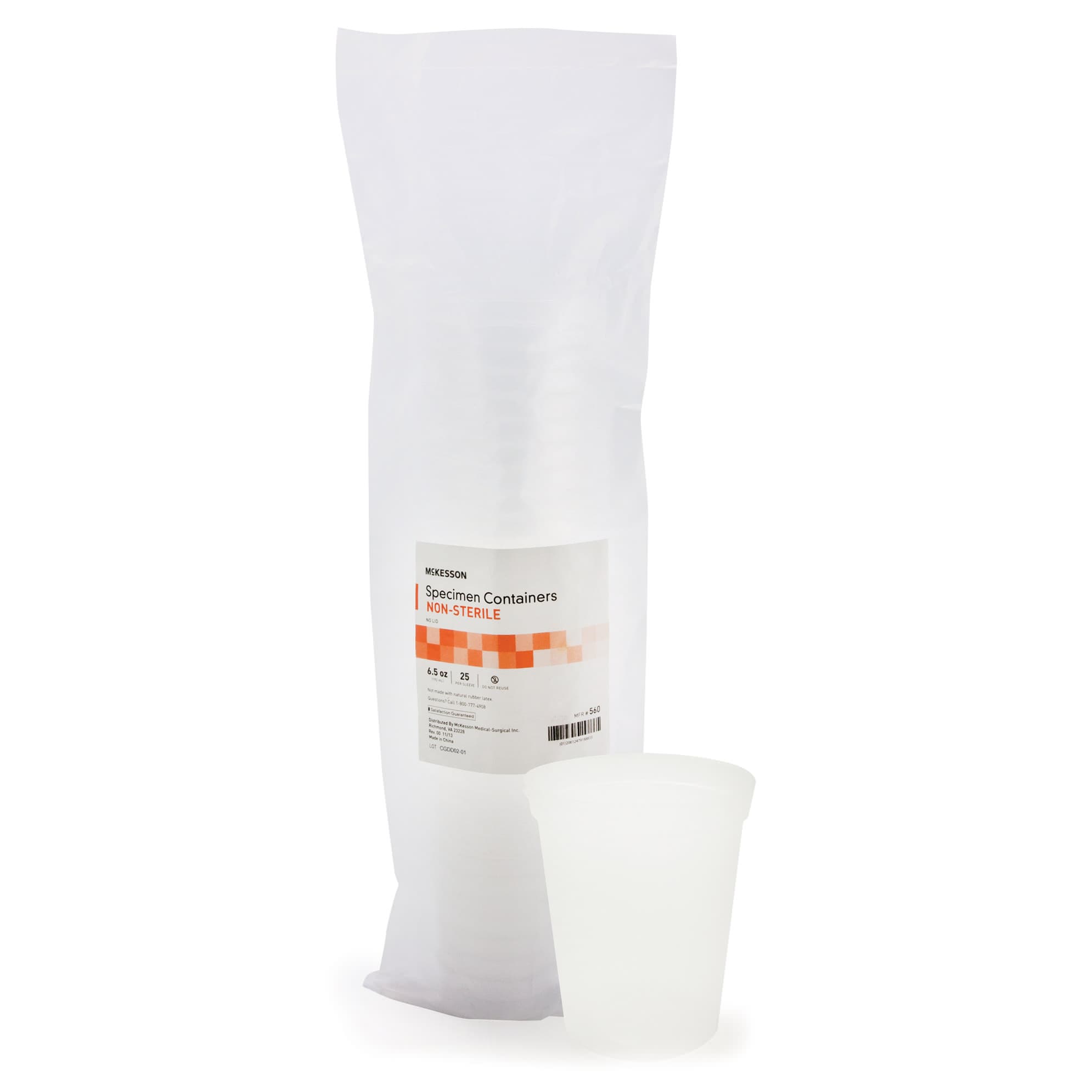 McKesson Disposable Plain Specimen Container, NonSterile, Translucent, 192 mL (6.5 oz.) - Box of 25 - Image 1