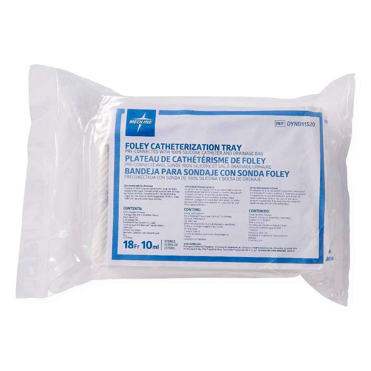 Medline 2-Layer 100% Silicone Foley Catheter Trays, Anti-Reflux Device, 18 Fr - Each - Image 1