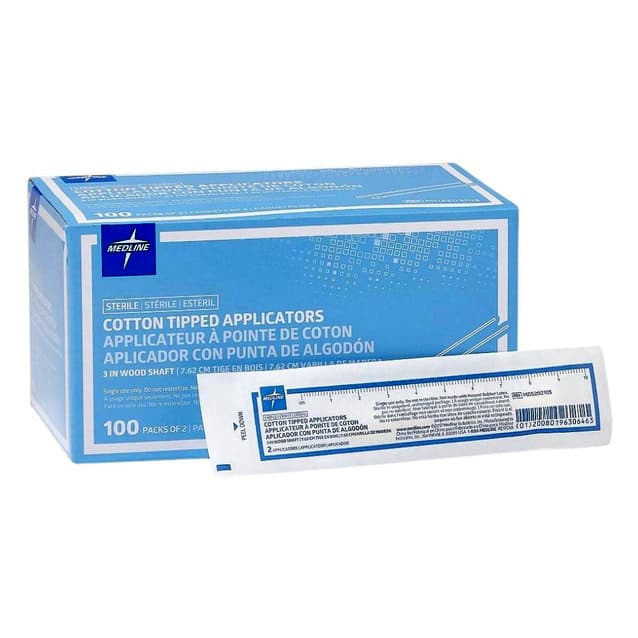 Medline Sterile Cotton-Tipped Wood Shaft Applicator, 3 Inch - Box of 200 - Image 1