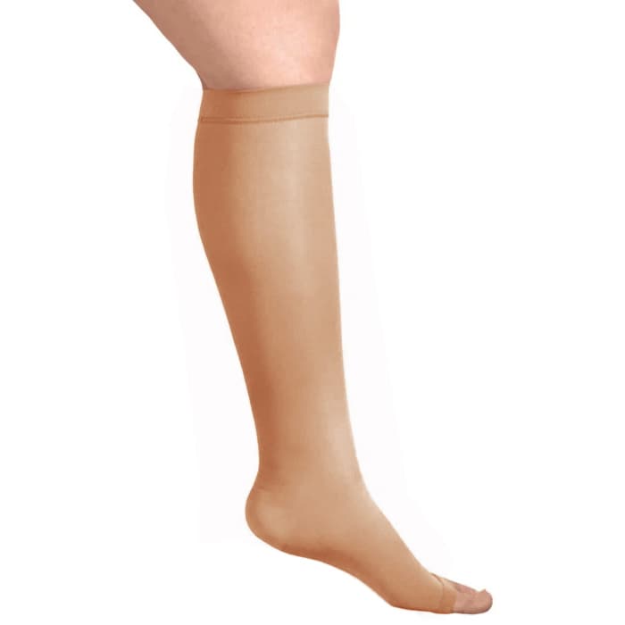 L&R ExoSoft Below Knee Stocking, Average, Medium, Beige, Open Toe, 15-20mmHg - Pair - Image 1