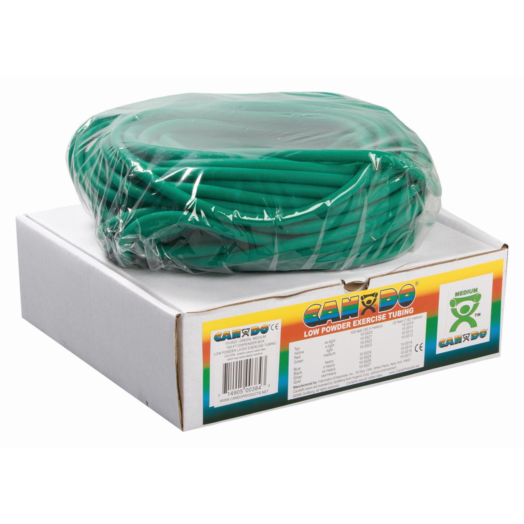 CanDo Latex Exercise Tubing, 100 Feet Dispenser Roll, Green, Medium - Image 1