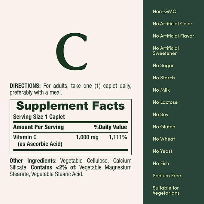 Nature�s Bounty Vitamin C Caplets, 1000mg, 100 Count - Each - Image 3