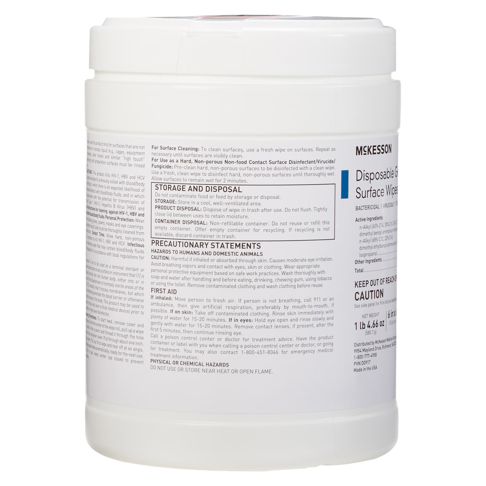 McKesson Disposable Germicidal Surface Wipes, Large - Case of 1920 - Image 1