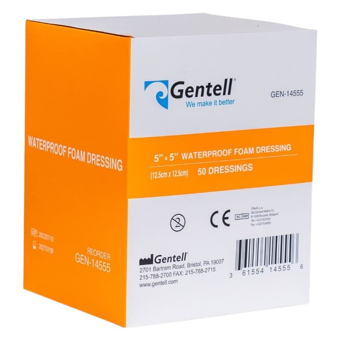 Gentell Waterproof Foam Non-Bordered Dressing, 5 x 5 Inch - Box of 50 - Image 1