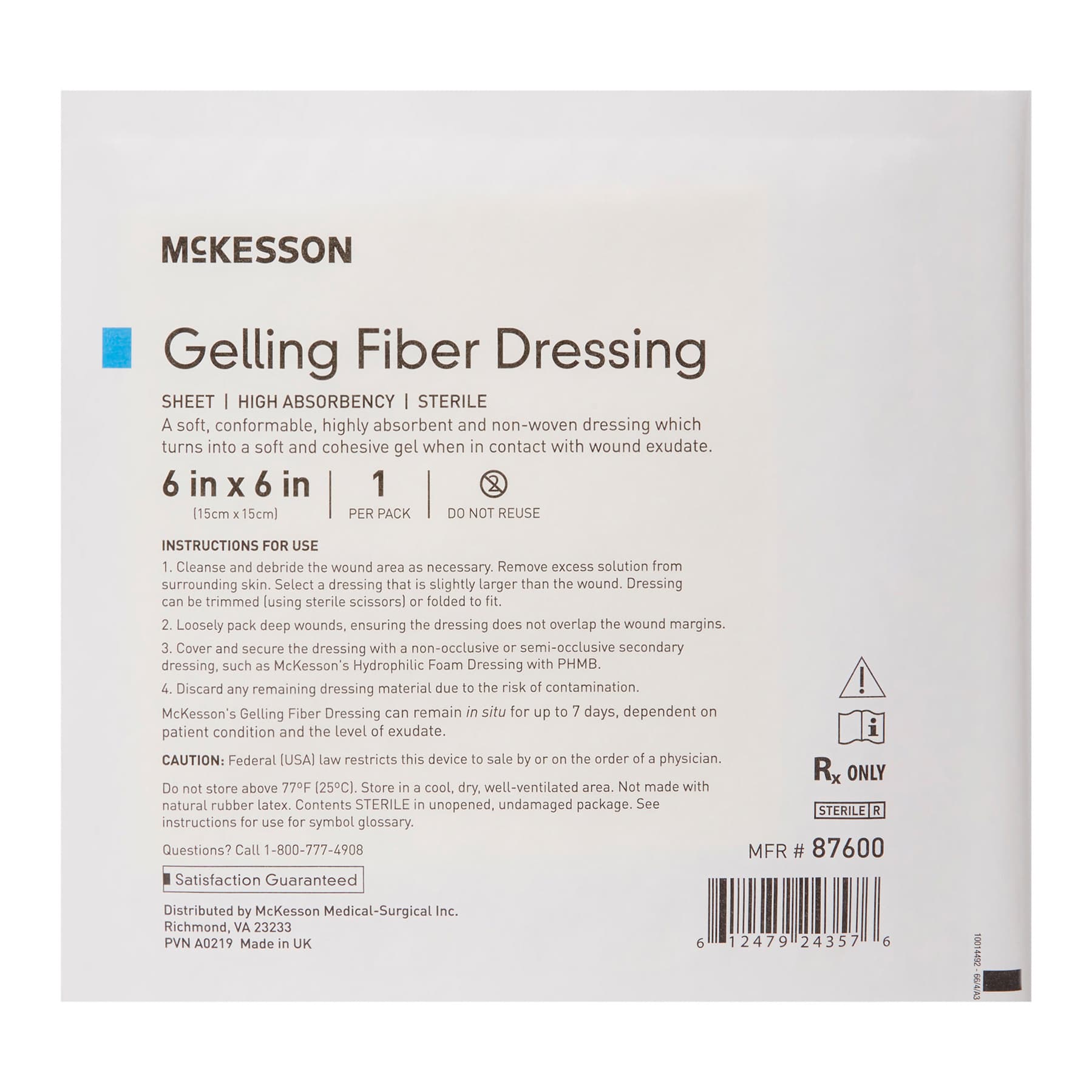 McKesson Absorbent Gelling Fiber Dressing (CMC) 6 x 6 Inch Square - Image 1