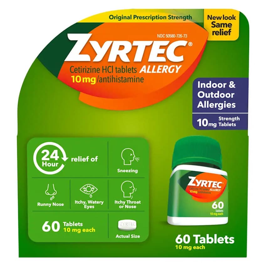 Zyrtec Allergy Tablets, 10 mg, 60 Count - Each - Image 1