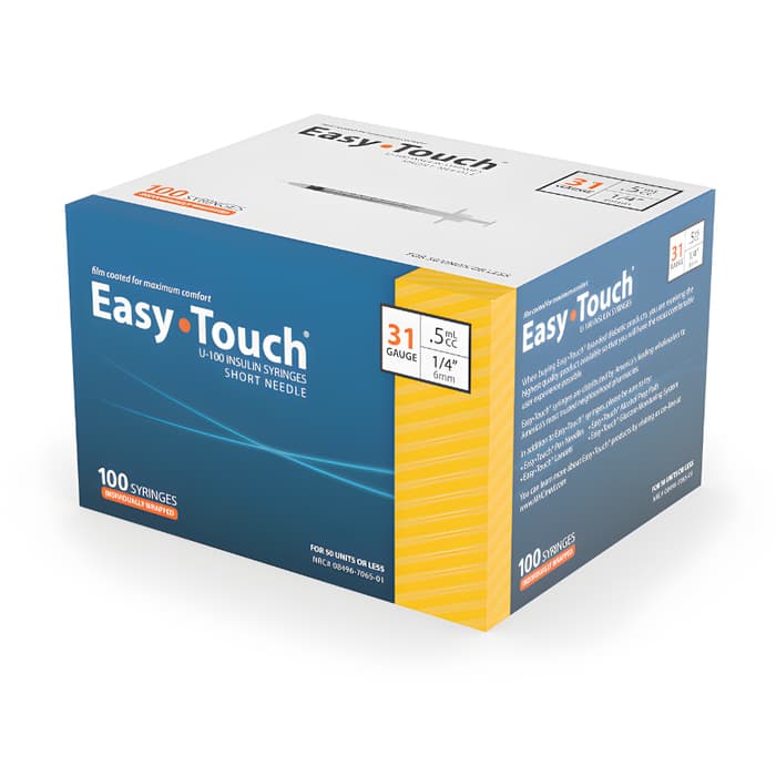 EasyTouch U-100 Insulin Syringes, 31G x 1/4", 0.5 mL - Case of 500 - Image 1