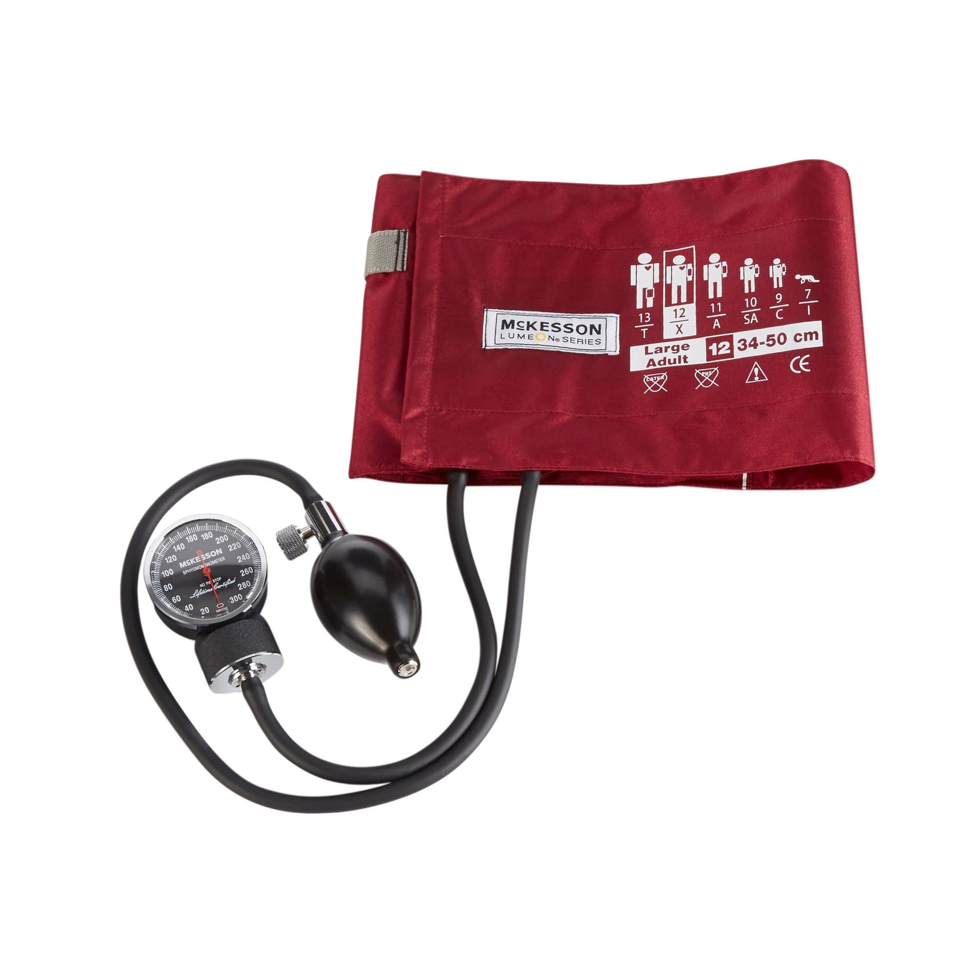 Mckesson LUMEON 2-Tubes Aneroid Sphygmomanometer with Cuff, Burgundy, Large - Case of 20 - Image 1