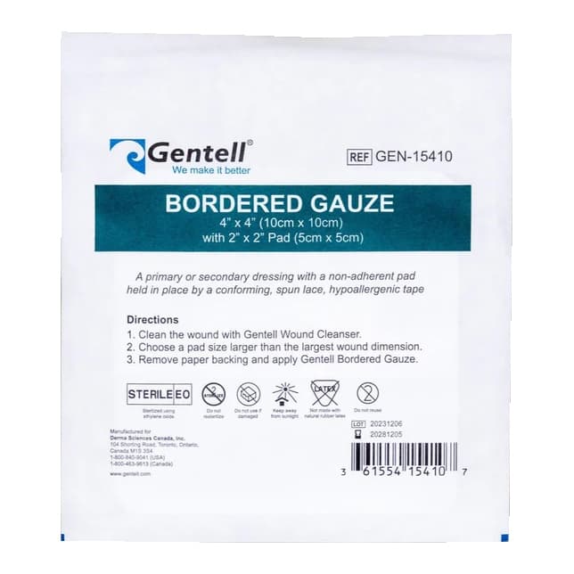 Gentell Bordered Gauze Dressing, 4 x 4 Inch - Each - Image 1