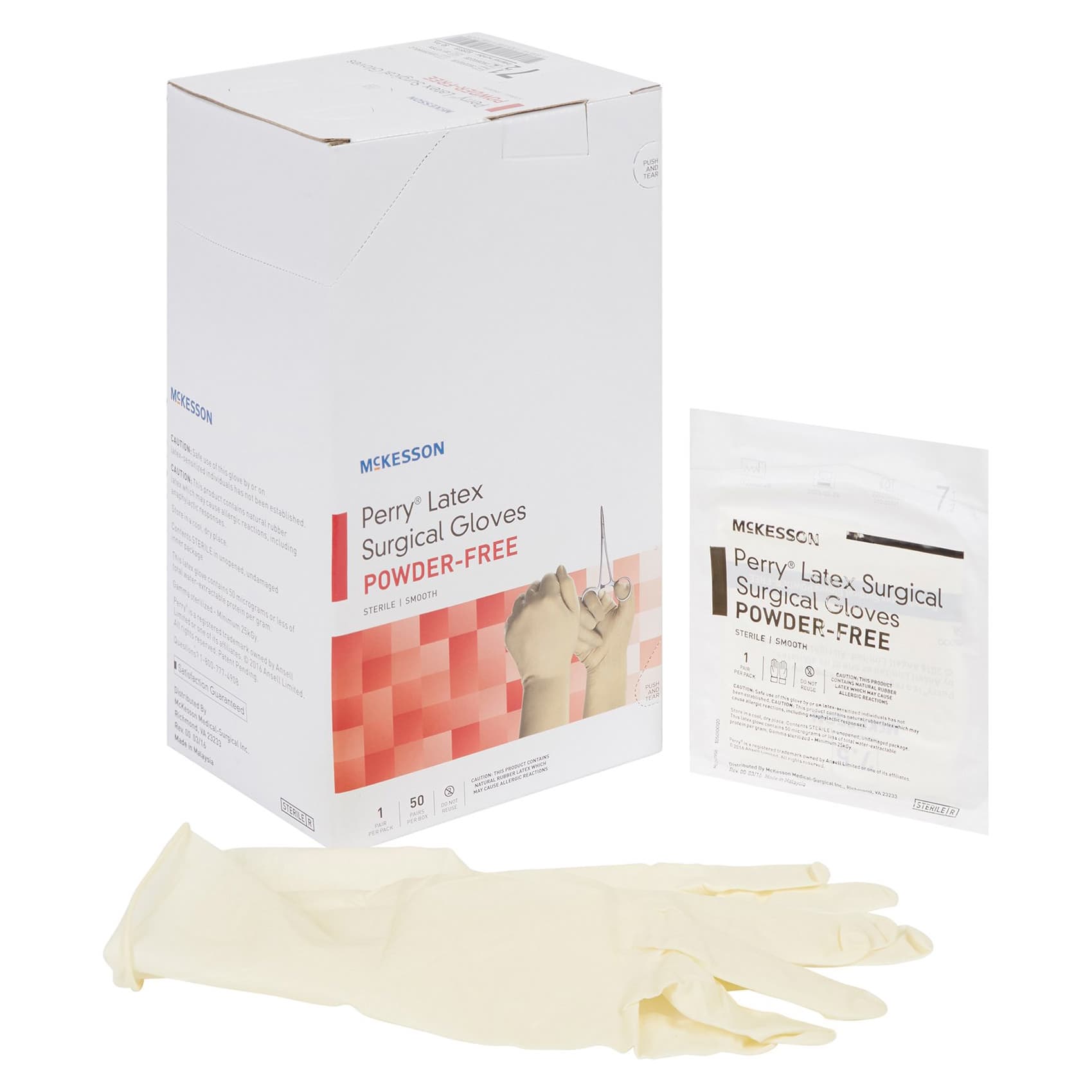 McKesson Perry Latex Powder Free Surgical Glove, Size 7.5, Cream - Box of 100 - Image 1