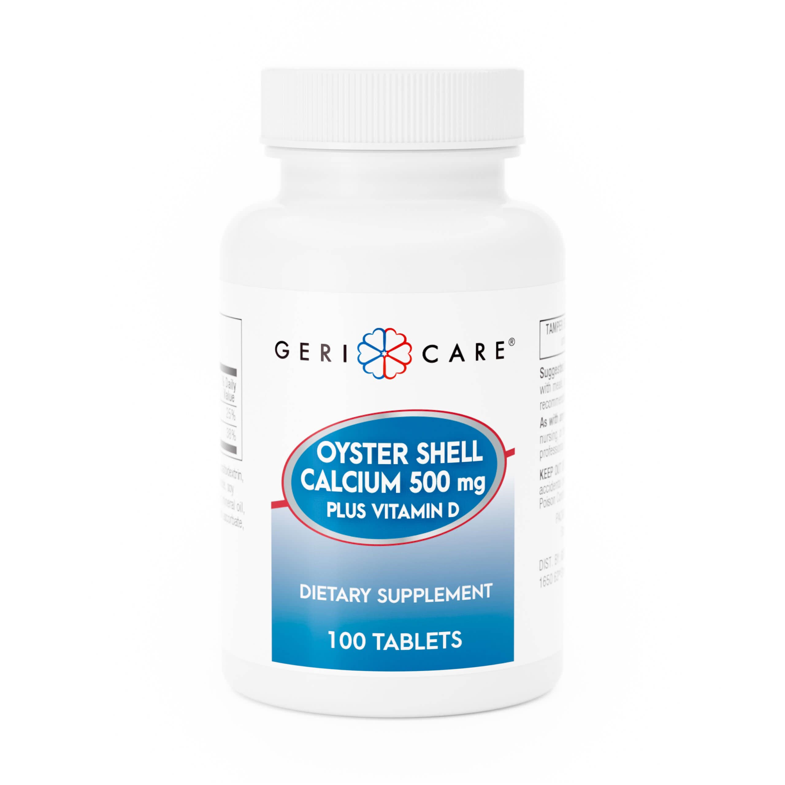 Geri-Care Oyster Shell Calcium 500mg Plus Vitamin D Supplement Tablets - Case of 1200 - Image 1