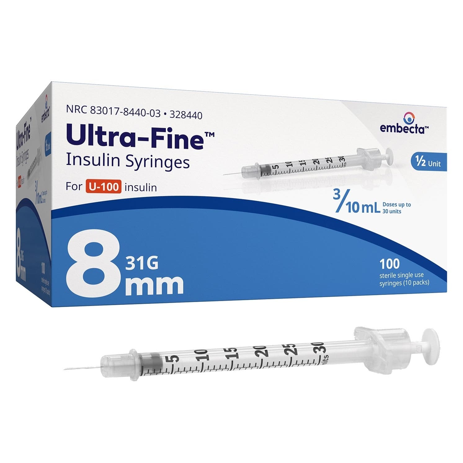 Embecta Ultra-Fine Insulin Syringes, Short Bevel