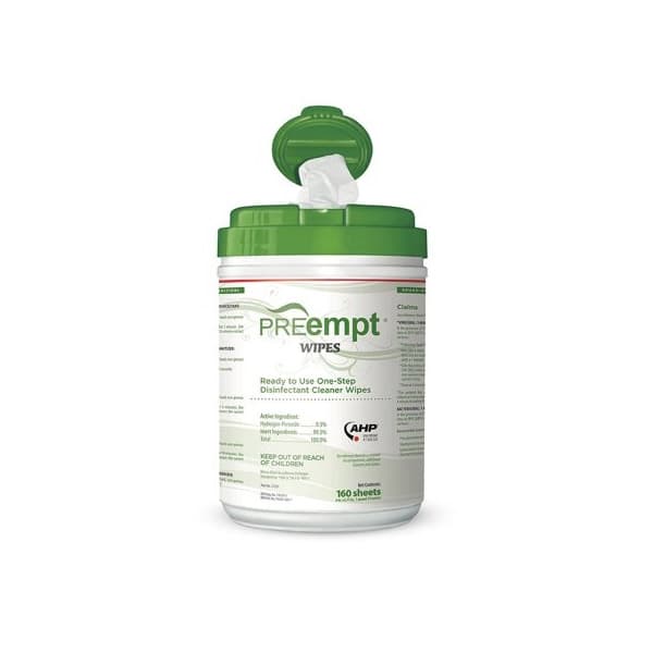 PREempt Surface Disinfectant Cleaner Canister Wipe, 6 x 7 Inch - Box of 160 - Image 1