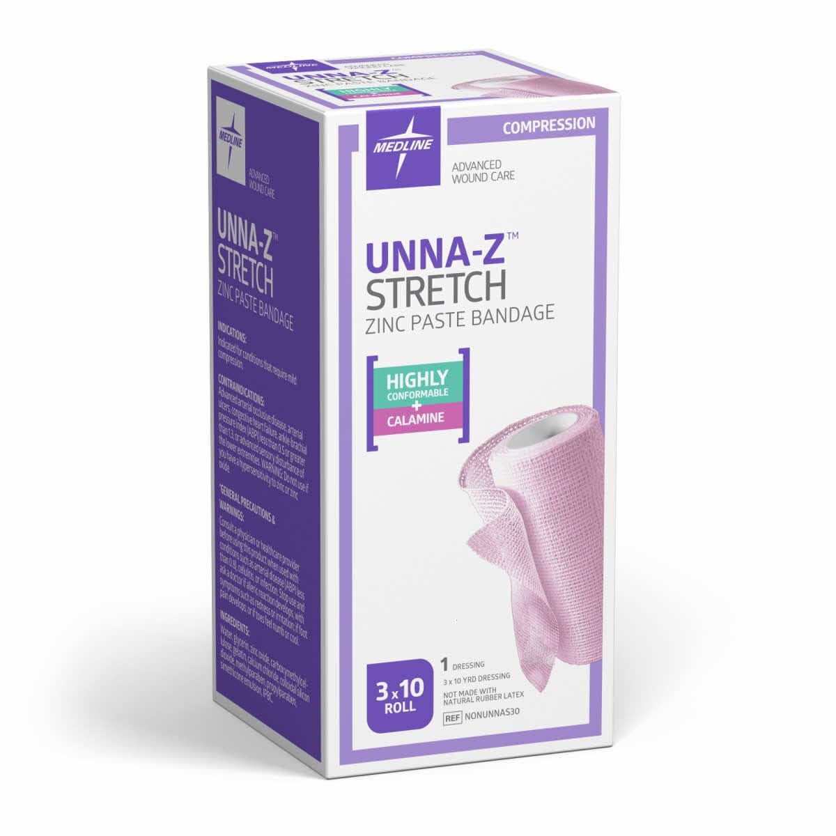 Medline Unna-Z Stretch Zinc Oxide Compression Bandages, with Calamine, 3 Inch x 10 Yard - Image 1