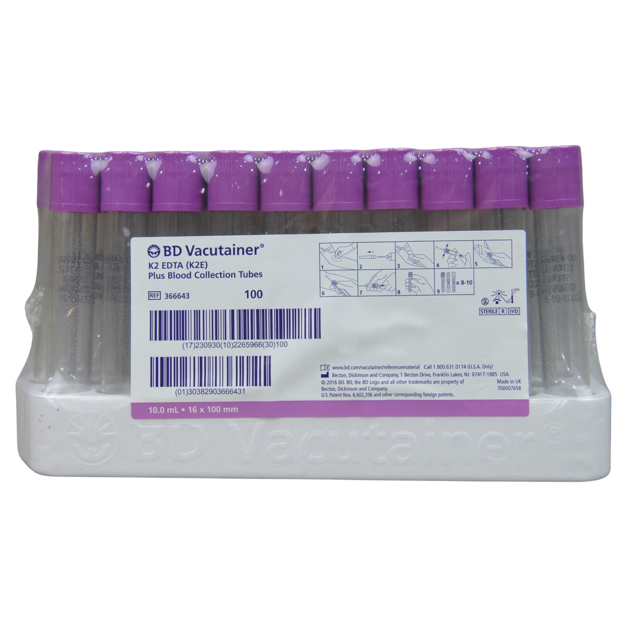 BD Vacutainer K2 EDTA Blood Collection Tube, Lavender, 10 ML - Case of 1000 - Image 1