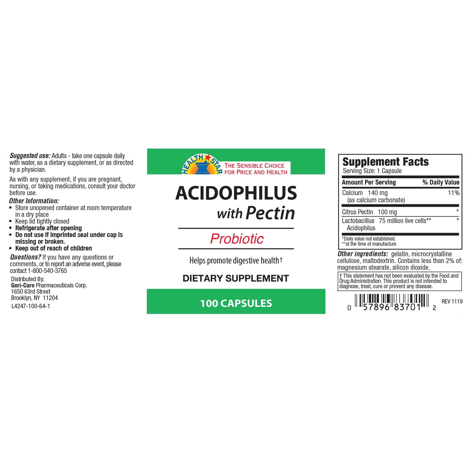 Health Star Acidophilus with Pectin Probiotic Supplement Capsule - Image 2