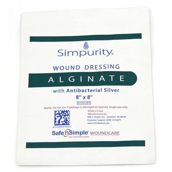 Simpurity Silver Alginate Wound Dressing, 8 x 8 Inch, Sterile - Each - Image 1